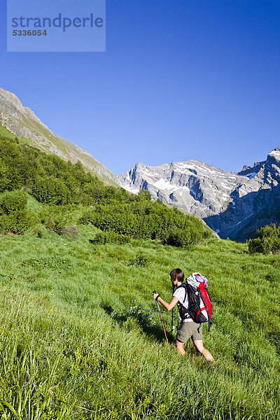 Bergsteiger beim Aufstieg zum Hochfeiler durch das Pfitschertal  Südtirol  Italien  Europa