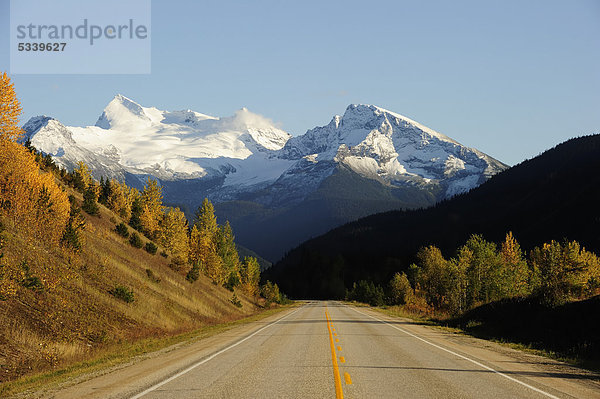 Straße durch die Rocky Mountains nahe Mount Robson Nationalpark  British Columbia  Kanada