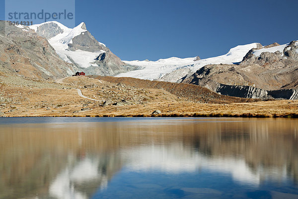 nahe Hütte Europa See Ansicht Schweiz Zermatt Kanton Wallis