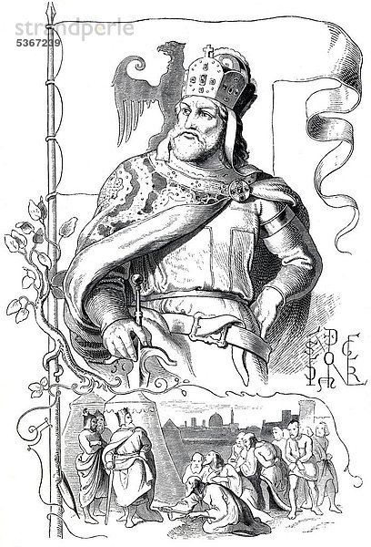 Friedrich I.  Rotbart  Barbarossa  1122 - 1190  aus Bildnisse der Deutschen Könige und Kaiser von Professor Heinrich Schneider  Verlag Friedrich Andreas Perthes  Gotha  1889