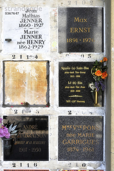 Urnengrab von Max Ernst  Urnengräber  Friedhof CimetiËre du PËre Lachaise  Paris  Frankreich  Europa  ÖffentlicherGrund