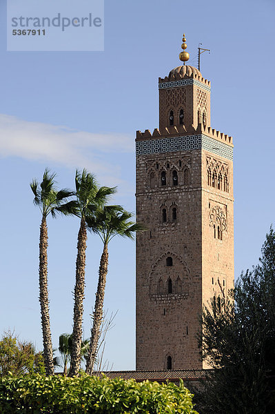 Minarett der Koutoubia-Moschee  Marrakesch  Marokko  Maghreb  Nordafrika  Afrika