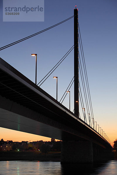 Rheinkniebrücke über den Rhein  Abenddämmerung  Düsseldorf  Nordrhein-Westfalen  Deutschland  Europa