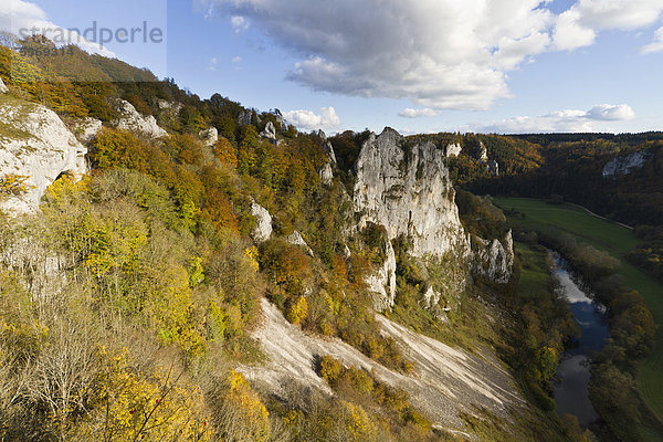 Naturschutzgebiet Stiegelesfels bei Friedingen an der Donau  Blick auf Stiegelesfels und Donau  Naturpark Obere Donau  Landkreis Tuttlingen  Baden-Württemberg  Deutschland  Europa