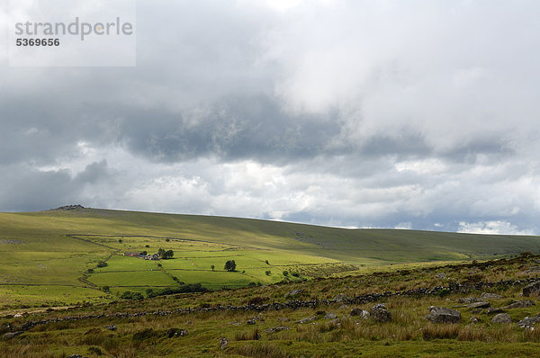 Landschaft bei Marrivale bei bewölktem Himmel  Dartmoor  Devon  England  Großbritannien  Europa