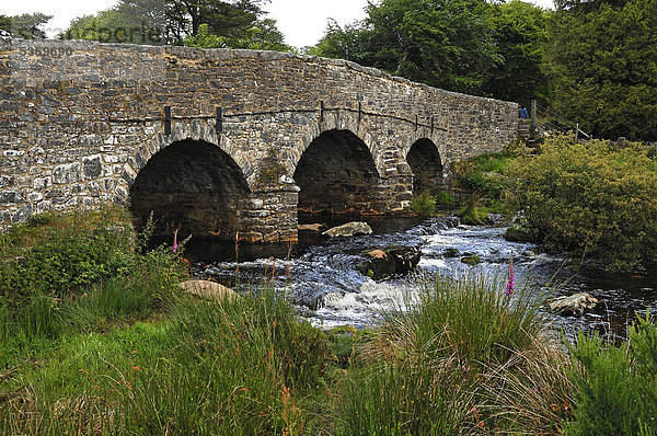 Alte Brücke von 1780 über den East Dart River  Postbridge  Dartmoor Nationalpark  Devon  England  Großbritannien  Europa