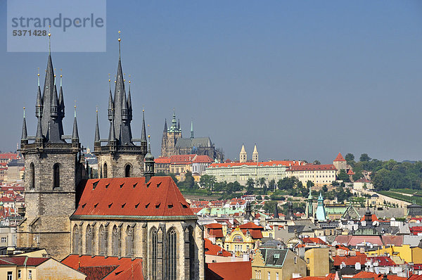 Prag Hauptstadt Panorama Europa Kirche Tschechische Republik Tschechien Gesichtspuder Ansicht Tyn Böhmen