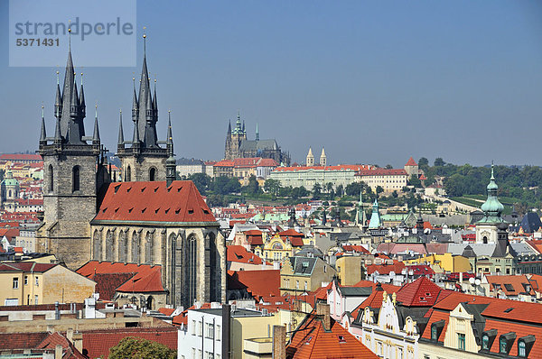 Prag Hauptstadt Panorama Europa Kirche Tschechische Republik Tschechien Gesichtspuder Ansicht Tyn Böhmen