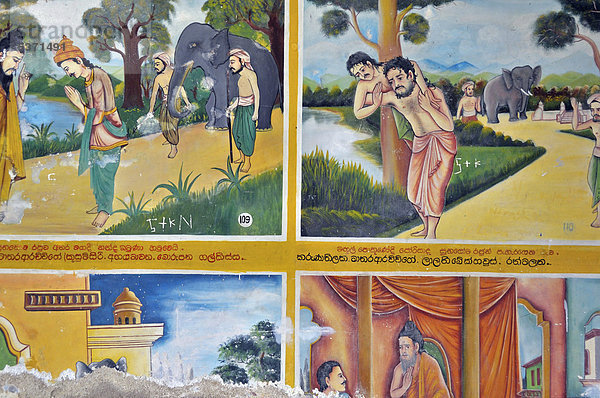 Buddhistische Wandmalerei zur religiösen Unterweisung  Tempel Wewurukannala Vihara  Dikwella  Sri Lanka  Asien  ÖffentlicherGrund