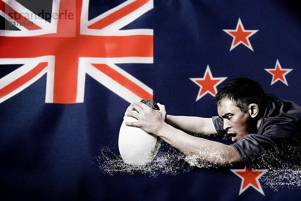 New Zealand Flagge und Rugby-Spieler