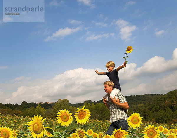 Vater und Sohn im Blumenfeld