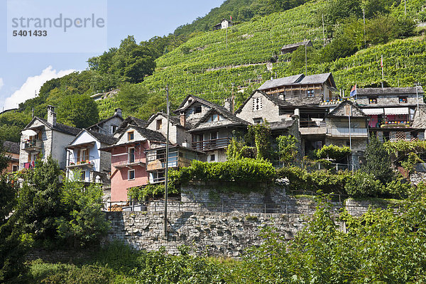 Overlooking the village of Vogorno  Valle Verzasca Valley  Ticino  Switzerland  Europe