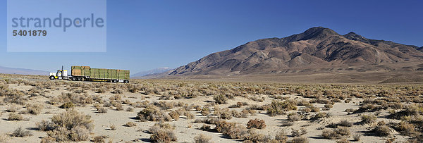 LKW Strohballen  Wüste  Büsche  Transport  in der Nähe von Big Pine  California  USA  USA  Amerika