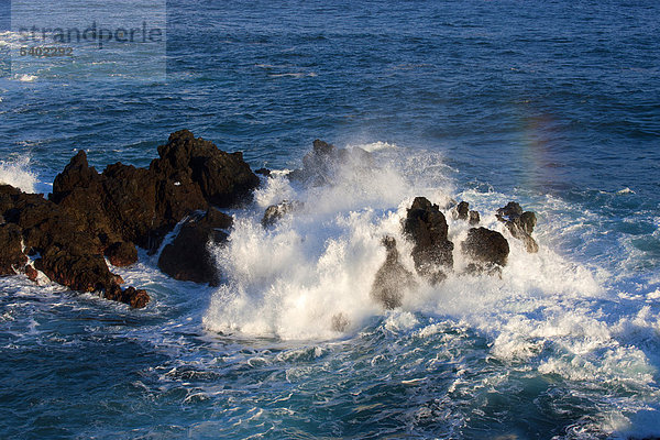 Porto Moniz  Portugal  Europa  Madeira  Küste  Meer  Atlantik  Wasser  Wellen  Schaum  Element  natürliche Kraft  Energie  Felsen  Felsen