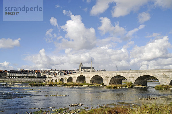 Loirebrücke Pont Jacques Gabriel  Kathedrale Saint-Louis  Fluss Loire  Blois  Departement Loir-et-Cher  Centre  Frankreich  Europa  ÖffentlicherGrund