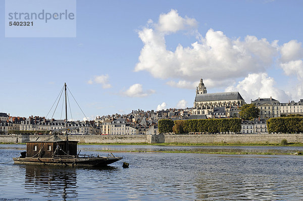 Kathedrale Saint-Louis  Boot  Fluss Loire  Blois  Departement Loir-et-Cher  Centre  Frankreich  Europa  ÖffentlicherGrund