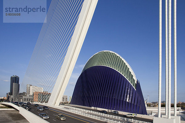 Spanien  Europa  Valencia  Stadt der Künste und Wissenschaften  Calatrava  Architektur  Modern  Assut del oder  Bridge  Agora  Wasser