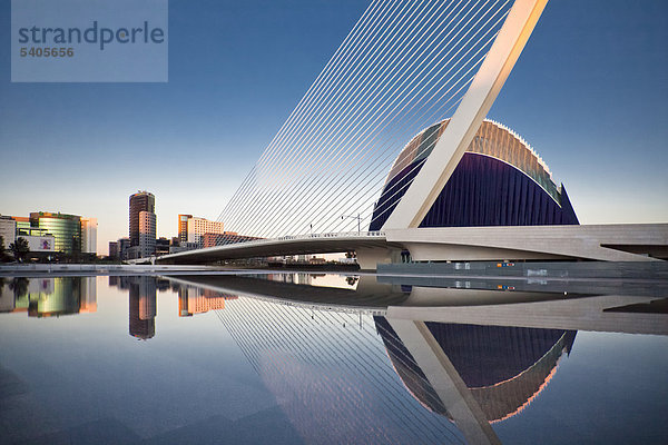 Spanien  Europa  Valencia  Stadt der Künste und Wissenschaften  Calatrava  Architektur  Modern  Assut del oder  Bridge  Agora  Wasser