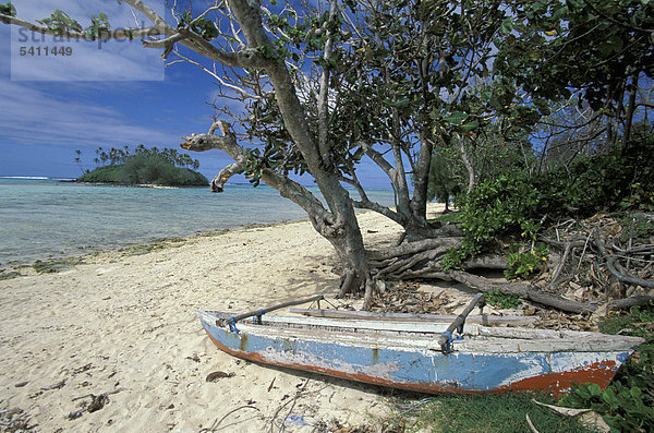 Muri Beach  Rarotonga  Cook Islands  Pazifik  Meer  South Pacific  Ozeanien  Strand  Ausleger  Kanu  Boot  Sand  Atoll  Paradies
