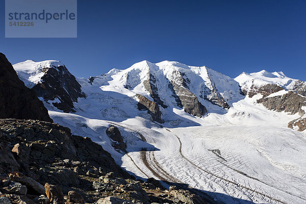 Piz Palü  vorne der Persgletscher  rechts die Bellavista  links der Cambrenagipfel  Graubünden  Schweiz  Europa