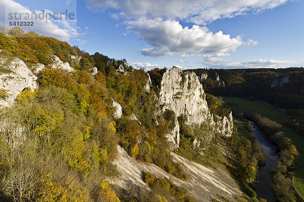 Naturschutzgebiet Stiegelesfels bei Friedingen an der Donau  Blick auf Stiegelesfels und Donau  Naturpark Obere Donau  Landkreis Tuttlingen  Baden-Württemberg  Deutschland  Europa