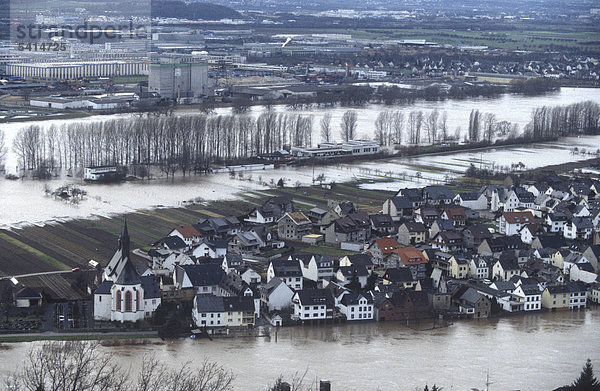 Luftaufnahme  Jahrhunderthochwasser am Rhein 1995  Niederwerth  Rheinland-Pfalz  Deutschland  Europa