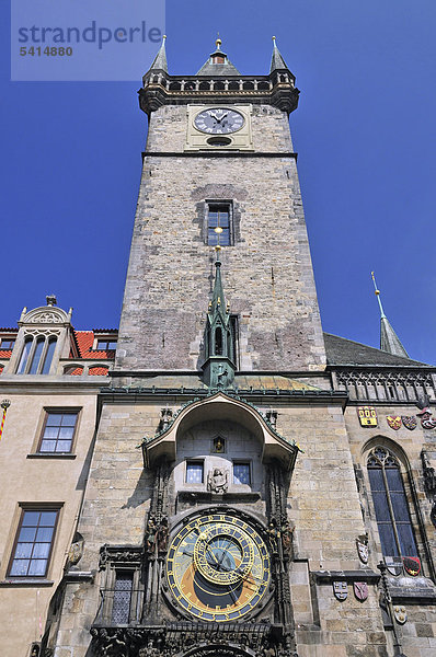 Astronomische Uhr am Rathausturm  Altstädter Rathaus  Altstädter Ring  Altstadt  Prag  Böhmen  Tschechien  Europa  ÖffentlicherGrund