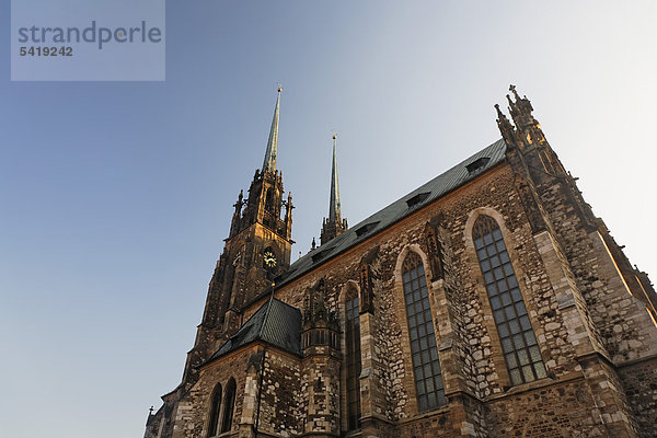 Froschperspektive der Sankt Peter und Paul Kathedrale in Brno  Brünn  Südmähren  Mähren  Tschechien  Europa