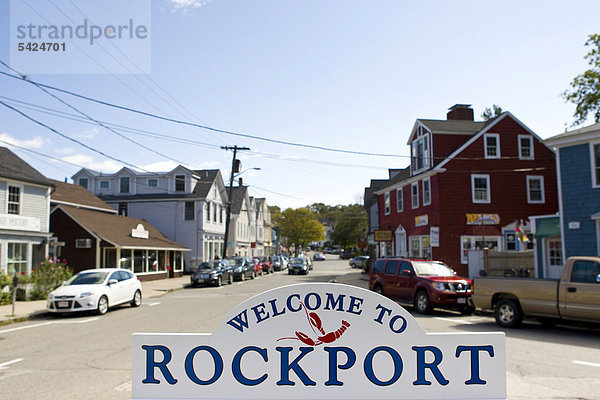 Vereinigte Staaten von Amerika USA klein grüßen Zeichen Dorf angeln Neuengland Massachusetts Rockport Signal