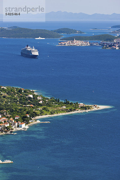 Europa über Meer Schiff Ansicht Kreuzfahrtschiff Königin Adriatisches Meer Adria Kroatien Dalmatien Korcula