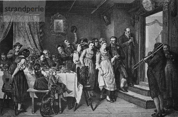 Hochzeitsfeier  Holzstich  1880