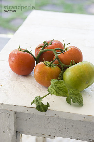 Reifung der Tomaten auf dem Tisch