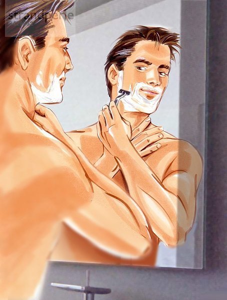 Mann rasiert sich vor dem Spiegel