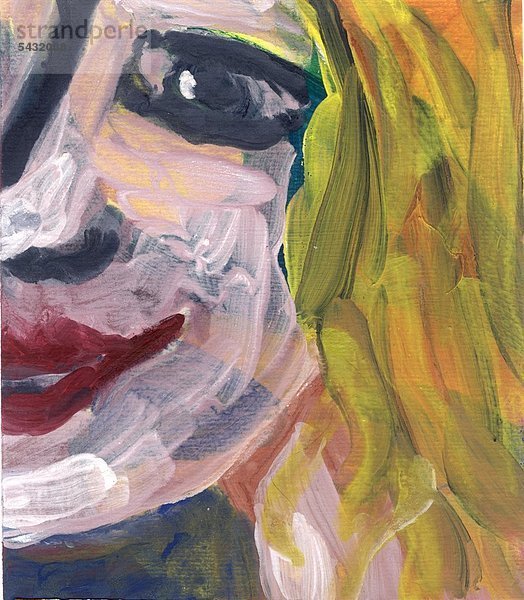 Moderne Kunst - Illustration einer lachenden Gesichtshäfte einer blonden Frau mund
