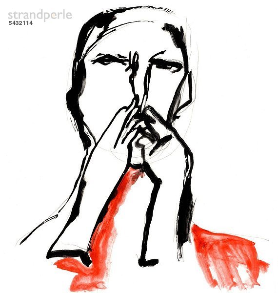Illustration eines Portraits einer Person die ihre Hände vor den Mund hällt - Symbolfoto für Phobie