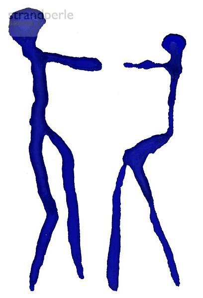 Moderne Kunst - Illustration und Symbolfoto von zwei tanzenden blauen Figuren