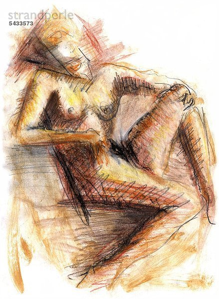 Illustration einer nackten posierenden Frau - Akt -