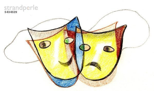 Kunst - Gemälde - Illustration - Symbol - zwei Masken eine fröhlich eine traurig