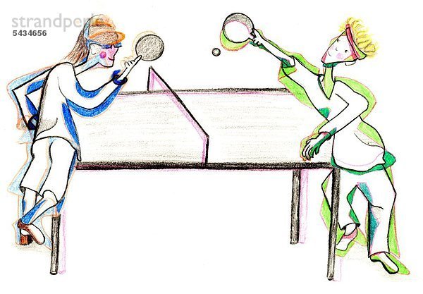 Illustration - zwei Jugendliche spielen Tischtennis - Ping Pong
