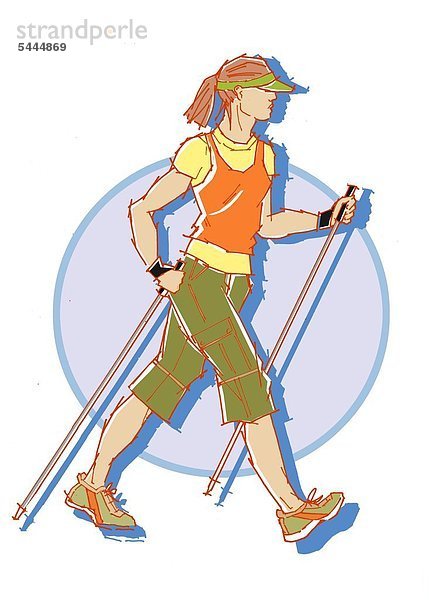 Frau beim Nordic Walking Illustration Walking ist gut für das Herz-Kreislauf-Systhem