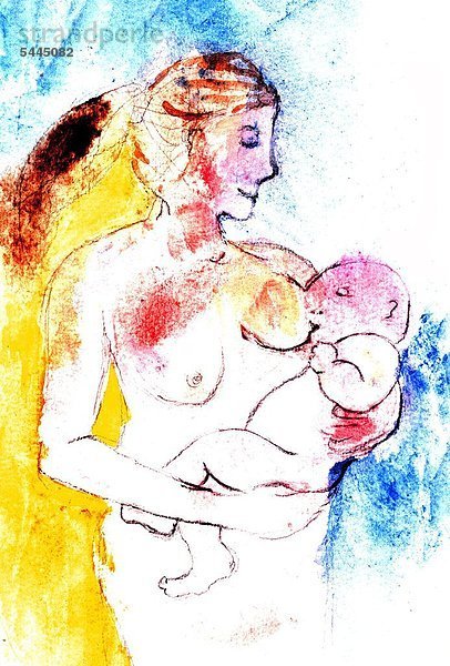 Illustration - eine stillende Frau - Mutter mit Baby