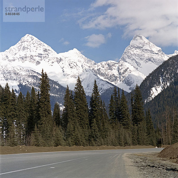 Highway in Richtung majestätische Bergkette  Golden  British Columbia  Kanada