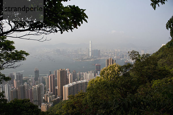 Honk Kong Insel und Kowloon vom Victoria Peak aus gesehen