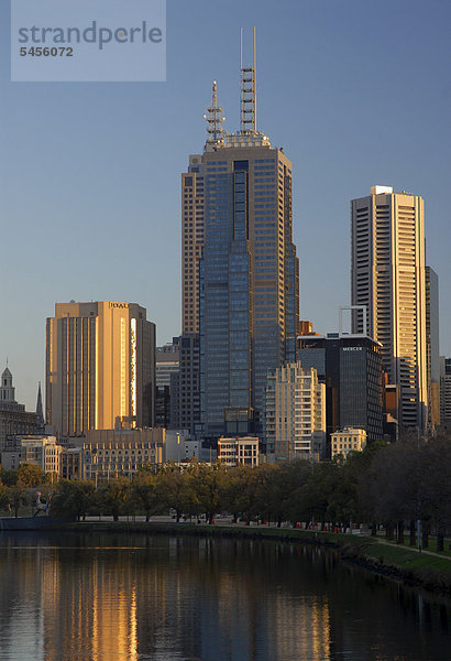 Skyline Skylines Morgen Fluss früh Victoria Australien Melbourne