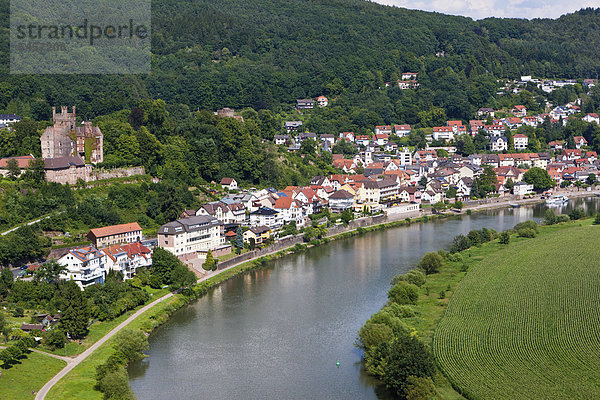 Neckarsteinach  Mittelburg  Vierburgeneck  Naturpark Neckartal  Neckar  Odenwald  Hessen  Deutschland  Europa  ÖffentlicherGrund