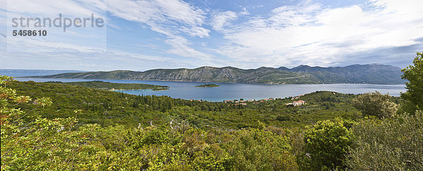 Blick auf die Adria vor Korcula  Insel Korcula  Mitteldalmatien  Dalmatien  Adriaküste  Kroatien  Europa  ÖffentlicherGrund