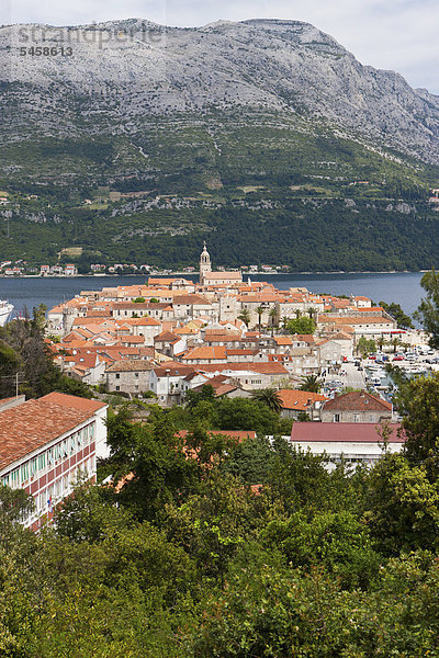 Blick auf Korcula  Mitteldalmatien  Dalmatien  Adriaküste  Kroatien  Europa  ÖffentlicherGrund