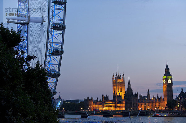 London Eye  Big Ben  Houses of Parliament  Palast von Westminster  London  England  Großbritannien  Europa