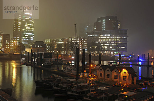 Hamburger Hafen im Nebel  Nachtaufnahme  Hamburg  Deutschland  Europa