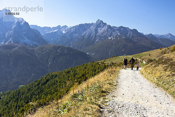 Der Berg Helm oder Monte Elmo  2434 m  hinten der Birkenkofel  Croda dei Baranci  2943 m  Sextener oder Sextner Dolomiten  Italien  Europa